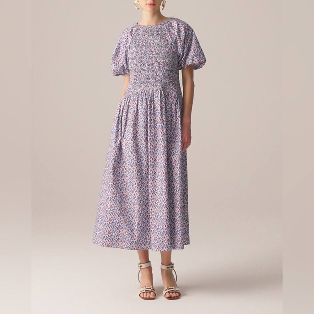 J Crew Smocked Meadow Dress in Poppy